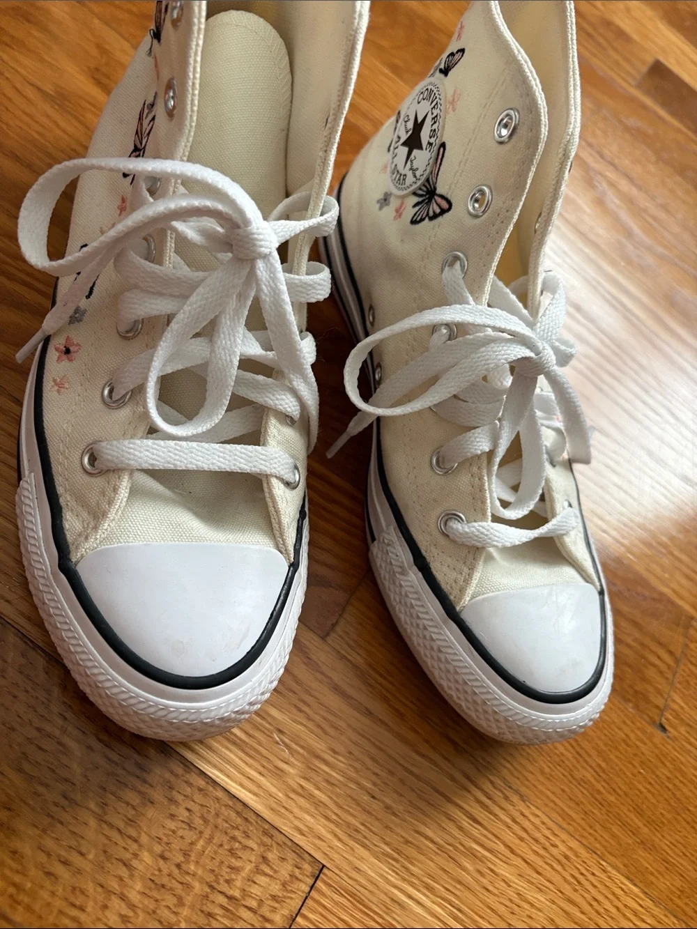 Converse Kids White High-Top Sneakers with Butterfly Accents